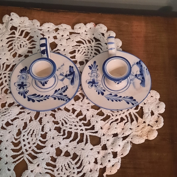 Set of 2 vintage delfts blue candle holders - Picture 5 of 6